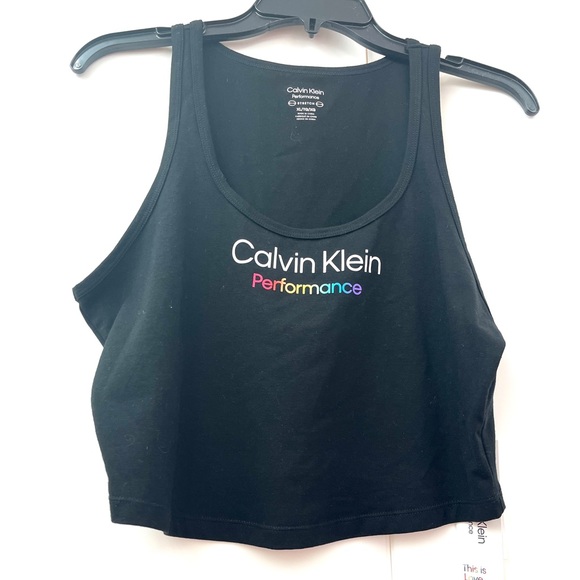 Calvin Klein Tops - Calvin Klein Black Rainbow Crop Top Tank XL NWT